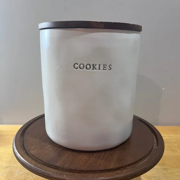 Hearth & Hand Magnolia Cream Stoneware Cookie Jar with Wood Lid Modern Farmhouse