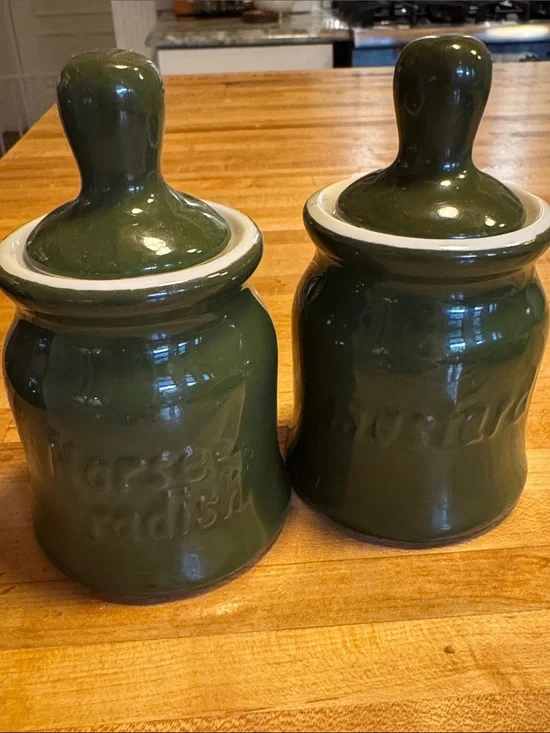 Vintage Green Hall China Ceramic Condiment Jars Set
