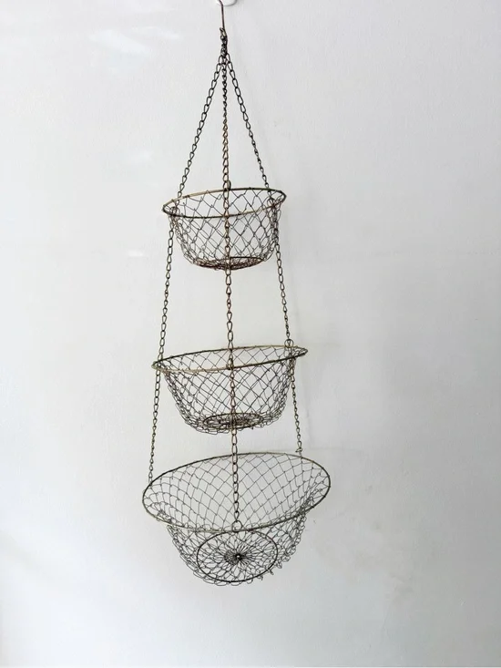 Vintage Brass 3 Tier Hanging Fruit Basket Brass MCM 70s 80s Farmhouse Kitchen