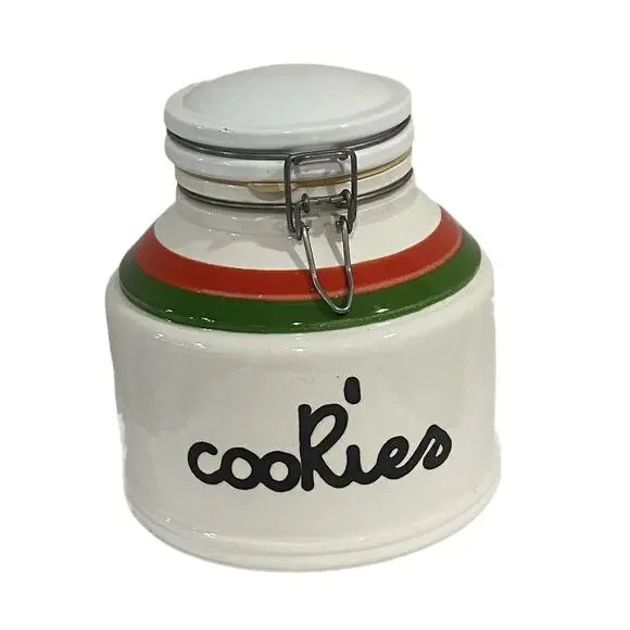 Vintage 1970s Massimo Baldelli Line Italia Cookie Jar White Red Green Ceramic