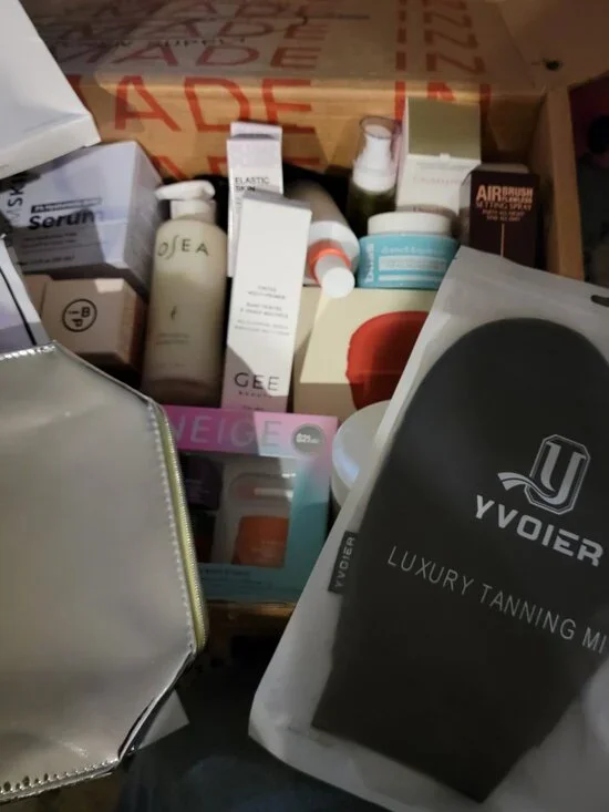A box of brand new items from Sephora.