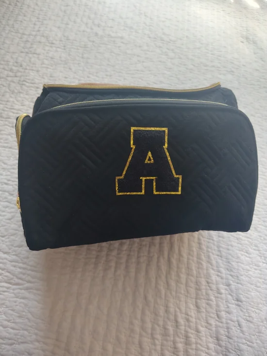 Black  Cosmetic Bag with Gold 'A' Accent