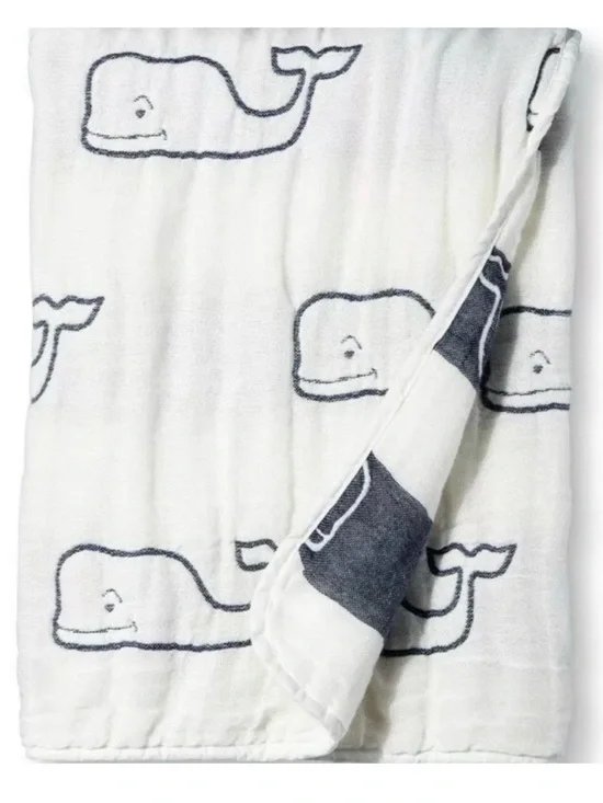 Vineyard Vines White and Navy Whale Muslin Swaddle blankets NWT
