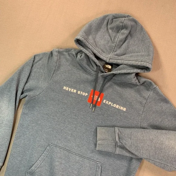 The‎ North Face Hoodie Mens Medium Blue Fleece Pullover Never Stop Exploring
