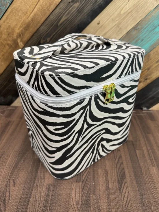 🌺Zebra Print Makeup Train Case - Black & White Cosmetic Organizer