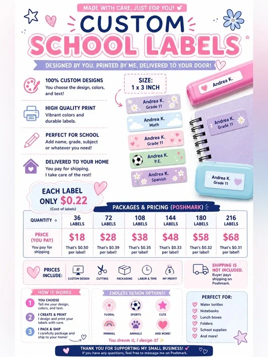 Custom School Labels - Pink Design