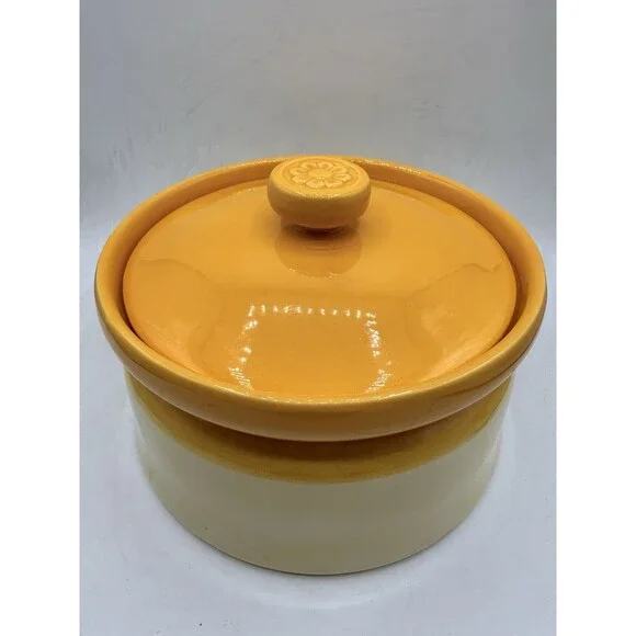 MCM Yellow & Cream Sunflower Daisy Flower Cookie Jar Ceramic Canister USA 3341