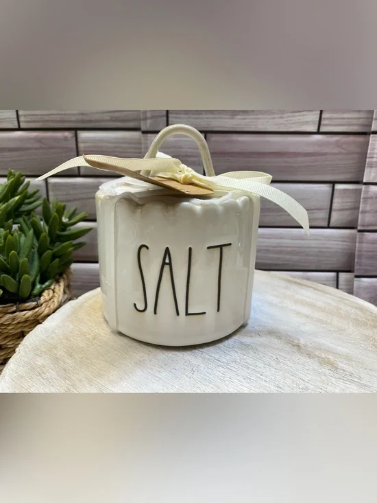 Rae Dunn ❤️Farmhouse “SALT “ceramic jar w/ lid NWT