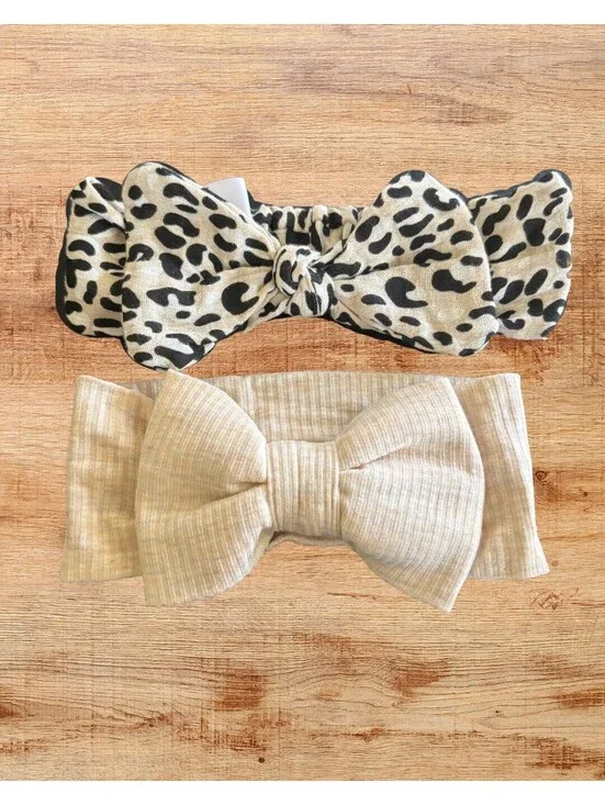 Rachel Zoe Leopard & Neutral Baby Girl Bow Headband Set of 2