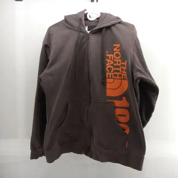 Vintage The North Face 1966 Mens Hoodie 2XL Brown Full Zip‎ Large Logo Flawed