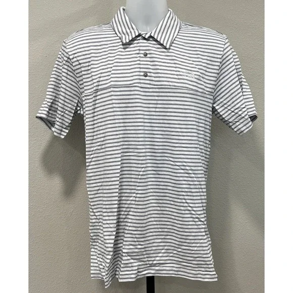 The North Face Mens Small White Gray Striped Terrain Short‎ Sleeve Polo Shirt