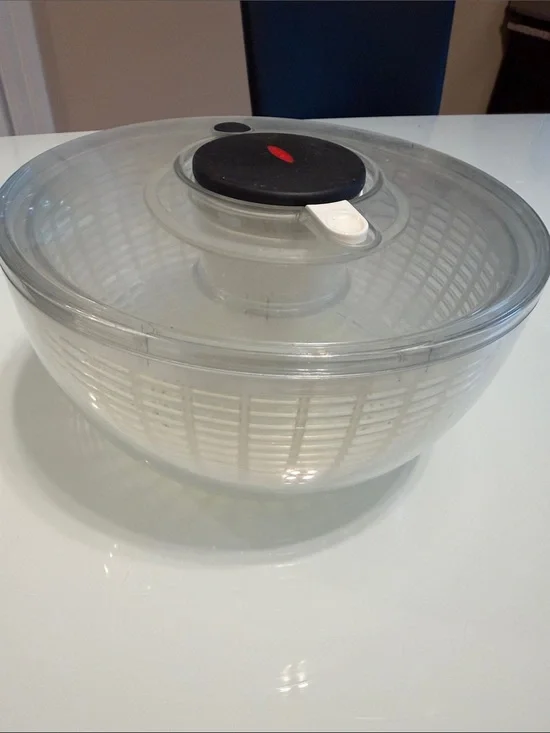 Oxo Clear Plastic Salad Spinner with Black Lid