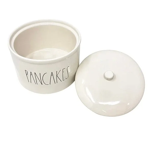 Rae Dunn Pancakes Ceramic Canister White Farmhouse LL Lidded Storage Jar