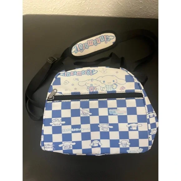 Sanrio Cinnamoroll Insulated Lunch Bag Blue White Checker Adjustable Strap NWOT