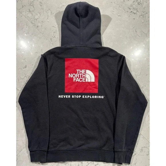 The North Face Hoodie Mens Small Black Graphic Outdoor Hiking Casual Sweatshirt