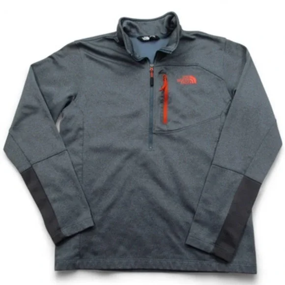North Face Pullover Mens Large Half Zip Fleece Jacket Outdoor‎ Tech Orange Trim
