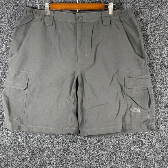 The North Face Mens Gray Nylon Cargo Hiking Shorts Size Large Elastic Waist L/G