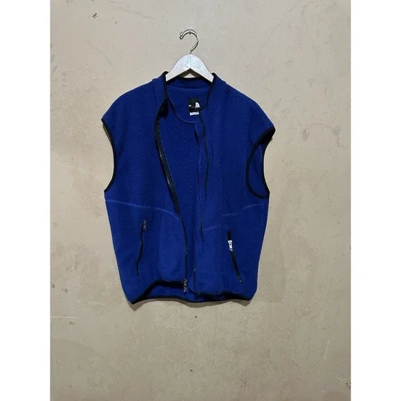 Vintage 90s The North Face Blue Fleece Full Zip Vest Made In USA Lightweight XL‎