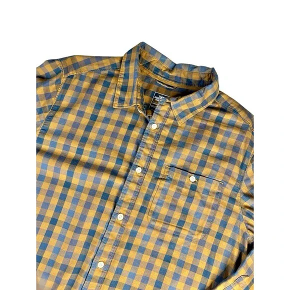 The North Face Shirt Mens‎ Sz Large Gold Gray Check Plaid Button Up Outdoor Hike