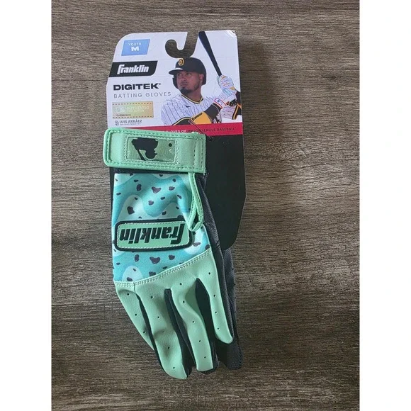 Franklin Digitek Youth Batting Gloves Medium Mint Green Teal Camo Baseball Pair