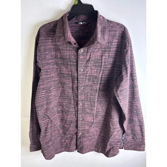 The North Face Mens Purple Black Slub Long Sleeve Button Down Shirt NF0A3KEZ L
