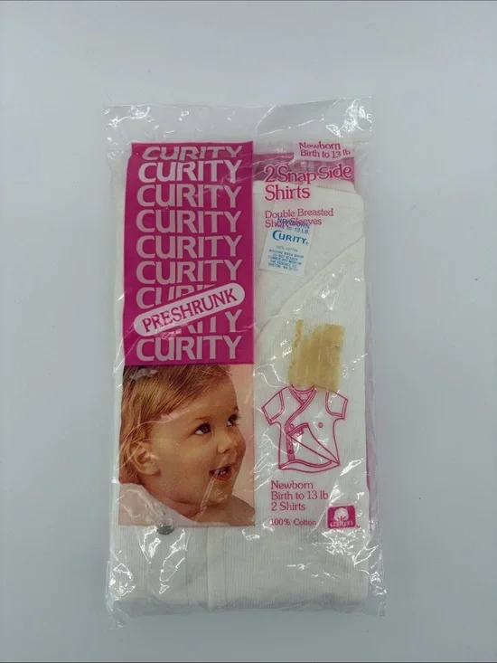 Vintage Curity Newborn White 2-Pack Snap Side Shirts - Preshrunk-NIP