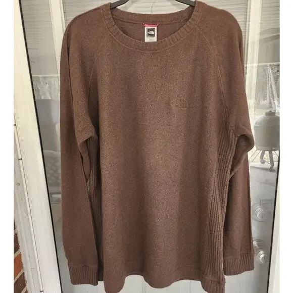 North Face Men's XL Brown Crew Neck Pullover Sweater Cotton-Wool Blend  Preppy