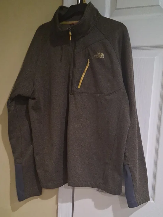 The North Face Men's Charcoal Gray Half-Zip Fleece with Yellow Accents