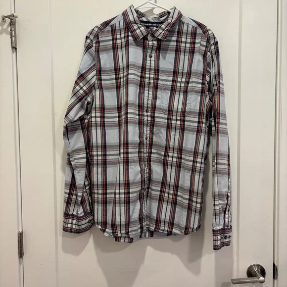 The‎ North Face Mens Plaid Button Down Shirt Long Sleeve Blue Orange Large