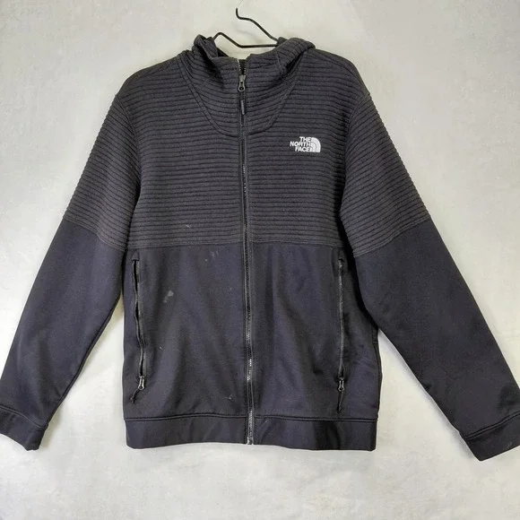 The North Face Mens Black Ribbed Hybrid Full Zip Hoodie Jacket Large L