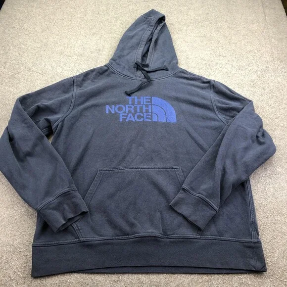The North Face Hoodie Mens Large Blue Pullover Fleece Sweatshirt Logo Graphic