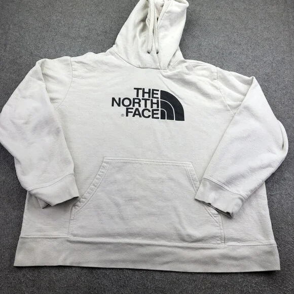 The North Face Hoodie Mens 2XL White Pullover Fleece Sweatshirt Big Logo Graphic