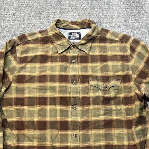 The North Face Shirt Mens Large Brown Plaid Button Front Long Sleeve Casual