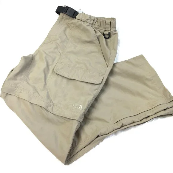 North Face Khaki Tan Convertible Trail Cargo Pants to Shorts w/ Belt 100% Nylon