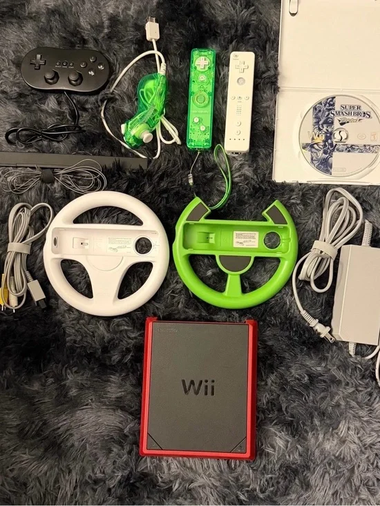 Nintendo Wii Mini Console with White and Green Accessories (NO GAME INCLUDED).
