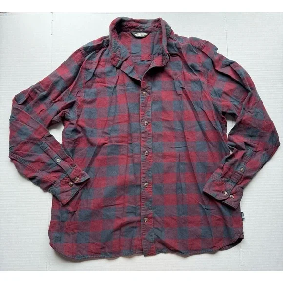 North Face Mid Weight Flannel Long Sleeve Button Up Shirt Plaid Men's XL