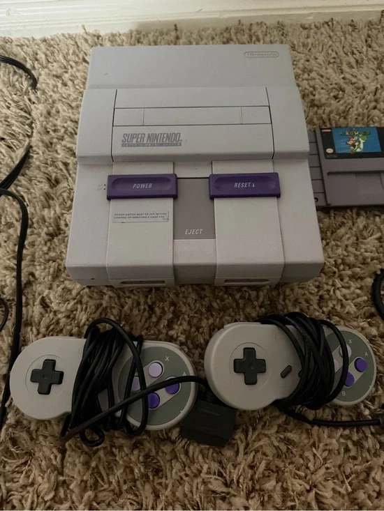 Super Nintendo Entertainment System Classic Gray Console with Purple Accents
