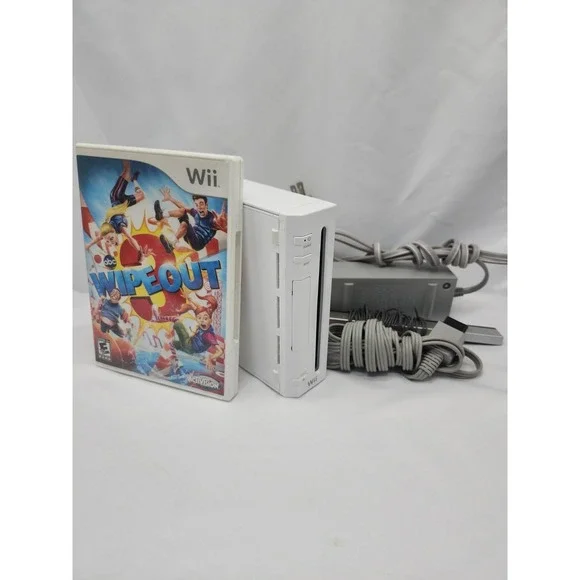 Nintendo Wii RVL-101 White Console Bundle w/ Cables, no controller With Game
