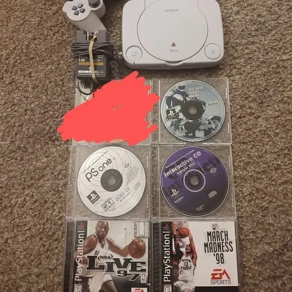 PS One Slim Console With Five Games, PRE-OWNED