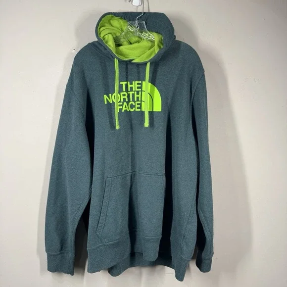 The North Face Half Dome Teal Green & Neon Hoodie Pullover Mens Sz XXL