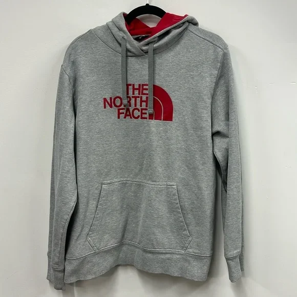 North Face gray hooded sweatshirt L