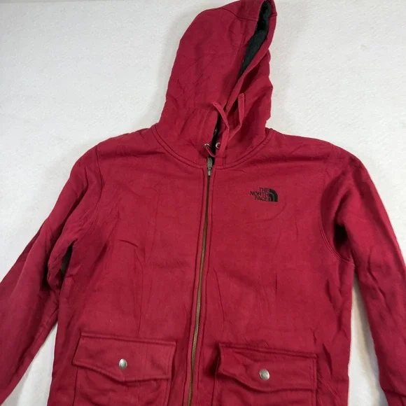 The North Face Mens Red Sherpa Lined Full Zip Hoodie Cargo Pockets Size M