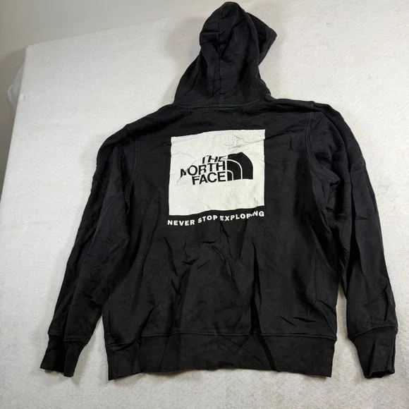 The North Face Mens Red Box Logo Pullover Hoodie Black Sweatshirt Medium 7969