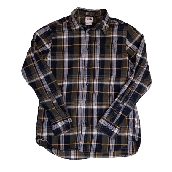 The North Face Button Down Shirt Mens Medium Green Plaid Excellent Long Sleeve