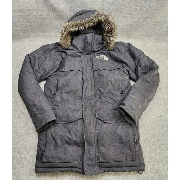 The North Face Coat Mens Small Gray Down Parka HyVent Hooded Waterproof Winter