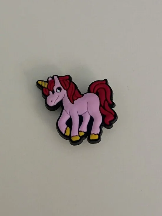 10 for $10 Jibbitz Croc Charms - Pink Unicorn with Red Hair Mane Tail 3