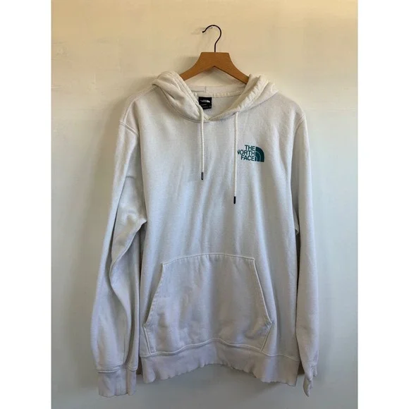The North Face Mens XL White Never Stop Exploring Mountain Graphic Hoodie Fleece