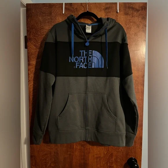 The North Face Gray, Black and Blue‎ Zip-Up Hoodie
