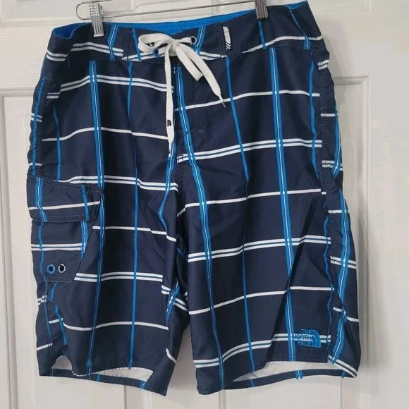 THE NORTH FACE Men's Board Shorts Swim Trunks Blue‎ White Plaid Size 36