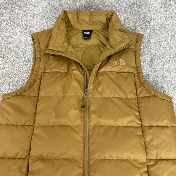 North Face 550 Down Puffer Vest Mens Large Quilted Insulated Tan Gold